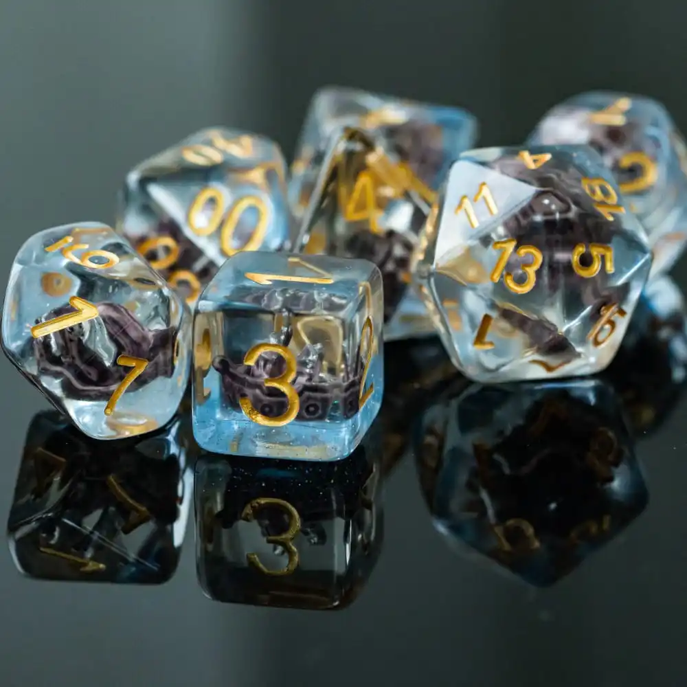 Cusdie Sailboat DND Dices 7Pcs Resin D&D Dice D4 D6 D8 D10 D% D12 D20 Polyhedral Dice Set for Role Playing Game Table Games