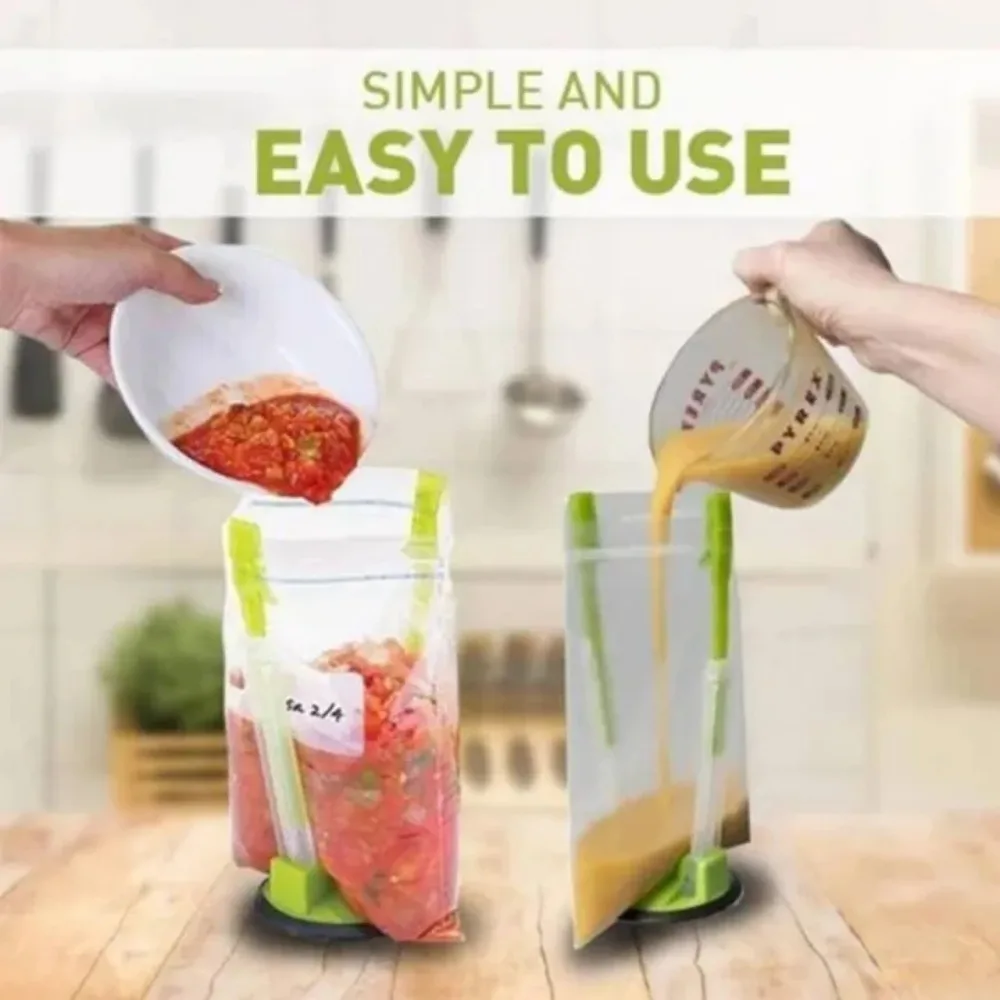 Zipper Bag Holder Plastic Adjustable NonSlip Hands-Free Baggy Rack Kitchen Gadget for Food Prep Freezer Bag Holder Stand Storage 4