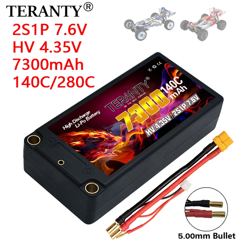 TREANTY 2S 140C/280C Lipo Battery 7.6V 7300mAh hard shell with 5mm bullet T/XT60 plug for RC car Buggy FPV drone model parts
