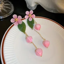  Peach blossom petals tassel earrings sweet temperament niche design earrings 