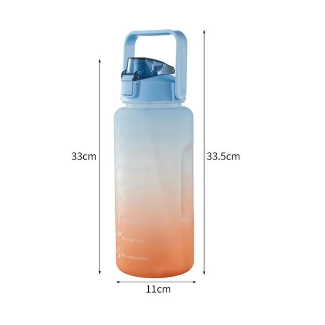 2L Outdoor Large Capacity Sport Water Bottle Creative Plastic Cup Bounce Cover Outdoor Leakproof Straw Cup with Time Marker 5