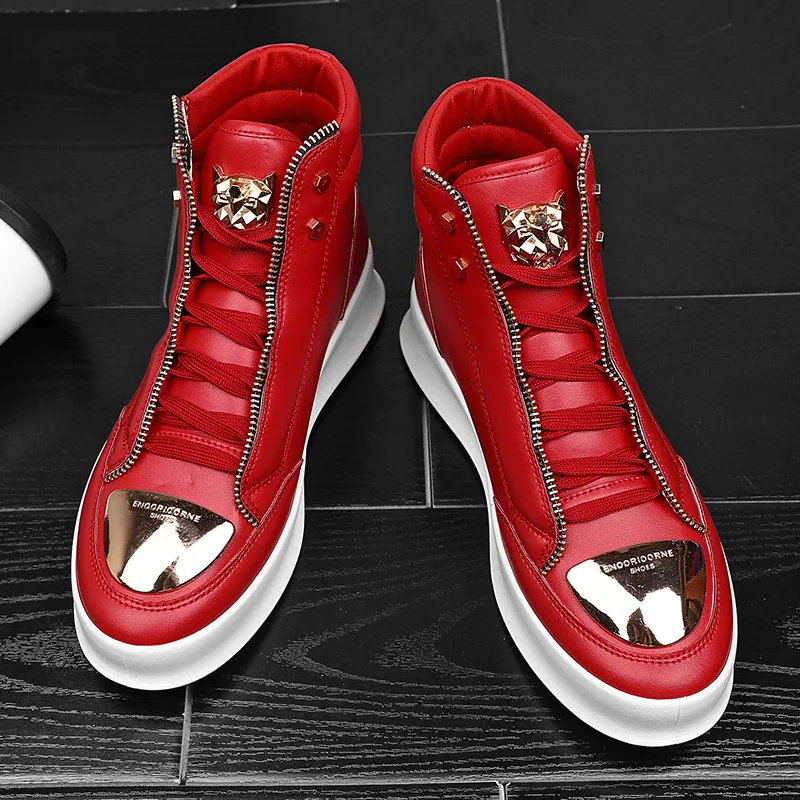 Red-Snakeskin-High-Top-Sneakers-Men-Flat-Casual-Sneakers-Zipper-Fashion ...