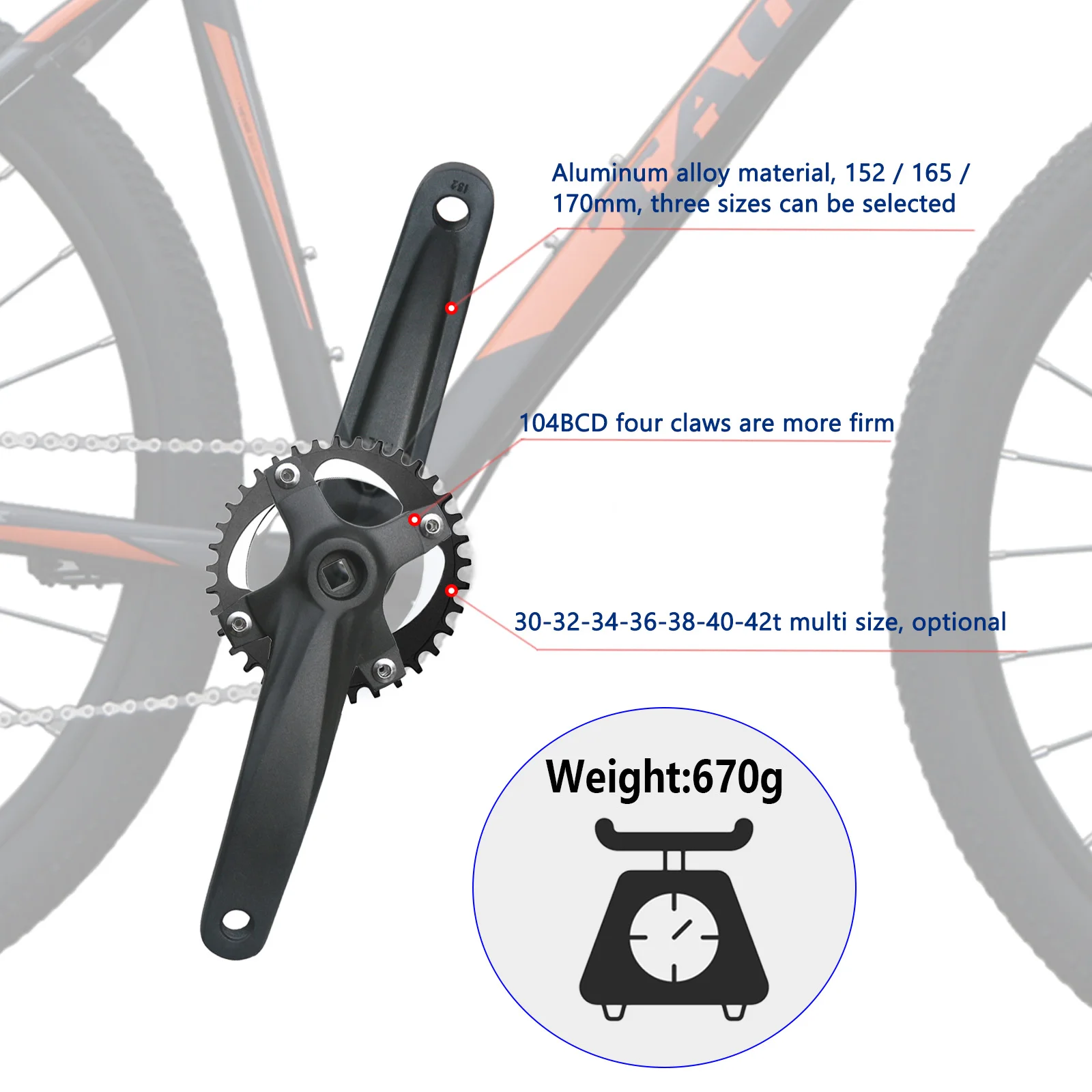 Jeu De Pignons IXF 30-42t 104BCD – Manivelle 170mm, VTT, 8-11 Vitesses, Hollowtech II