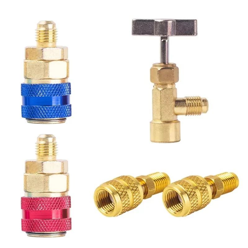 R410a 3방향 AC 진단 매니폴드 게이지 세트 (R134A, R410A, R22 호환, 호스 어댑터, 퀵 커플러, 캔 탭 포함)-A09I