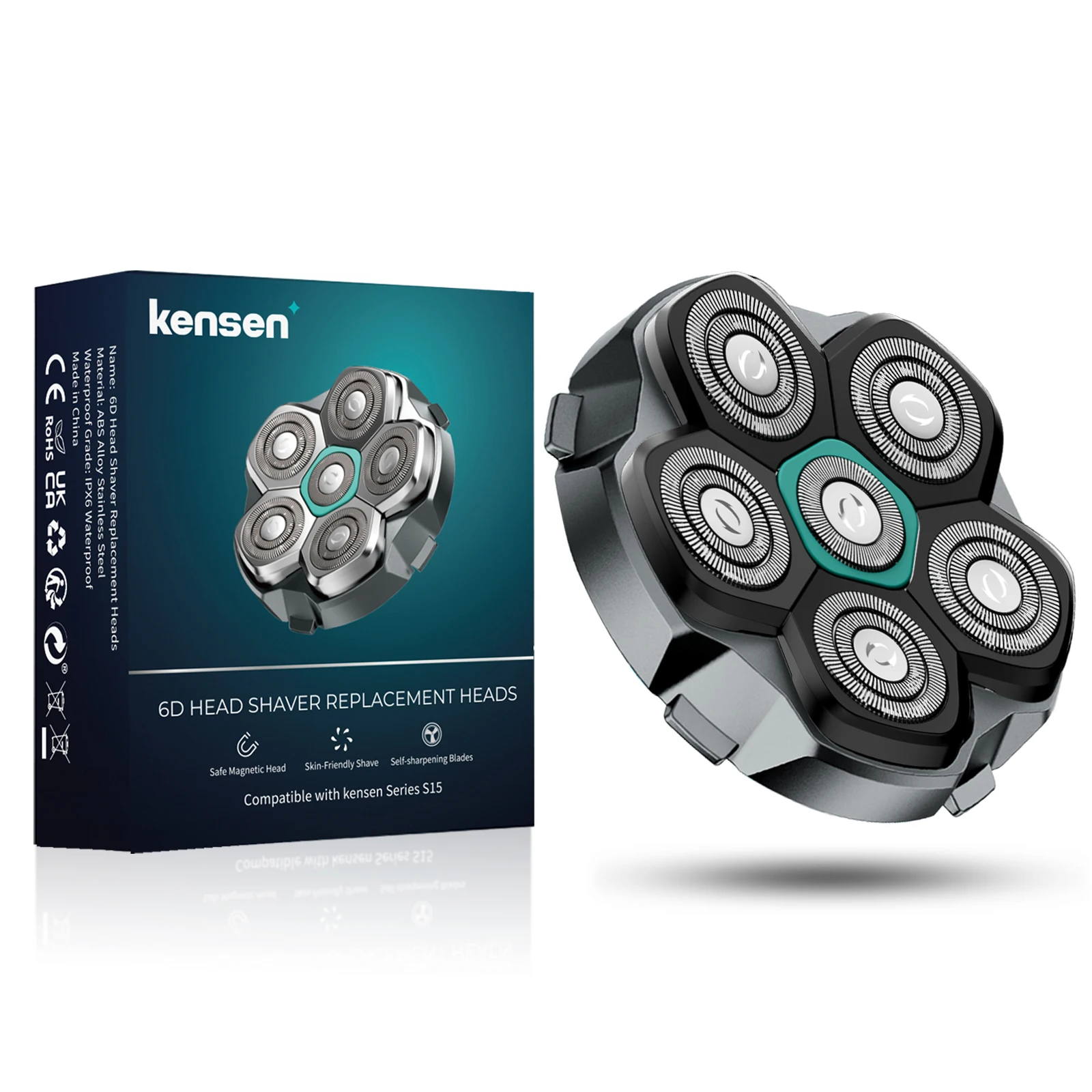 KENSEN Replaceable blade for S15 Head Shaver 6D Magnetic Razor Head Waterproof Stainless Steel Razor Blade for FK-8750 Cutter