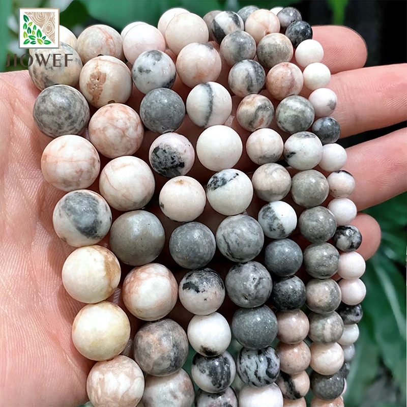 

Natural Stone Pink Zebra Jaspers Loose Round Beads for Diy Jewelry Making Bracelet Necklace Accessories 15" Strand 4 6 8 10 12MM