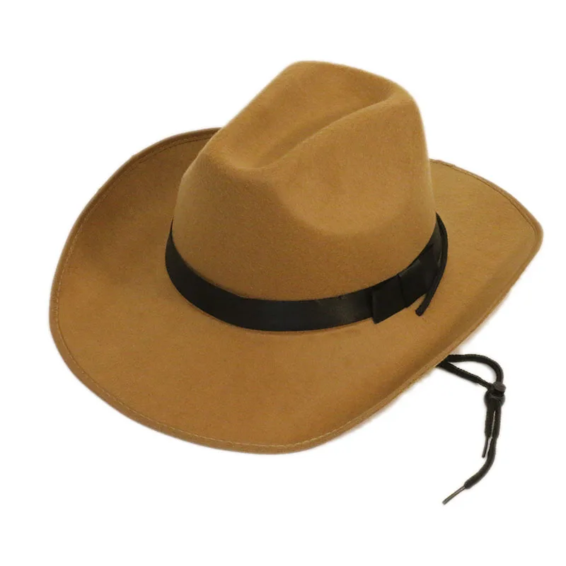 Retro Men Women Wool Felt Western Cowboy Cowgirl Jazz Yellowstone Montana Hat Ribbon Band Wide Brim Cap (One Size:58cm) black fedora hat mens Fedoras