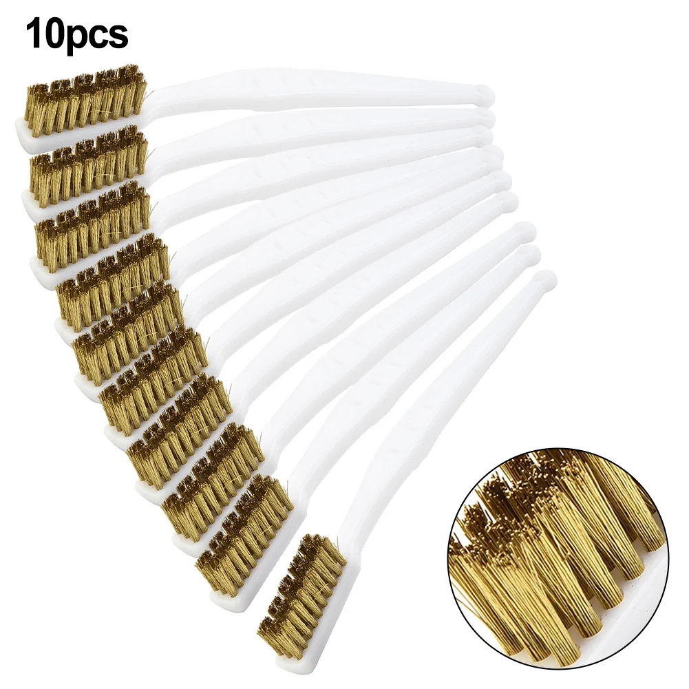 

10pcs Hand Brush Brass Wires Plastic Handle 170mm For Metal Rust Removal Industrial Metal Machine Polishing Cleaning Manual Tool