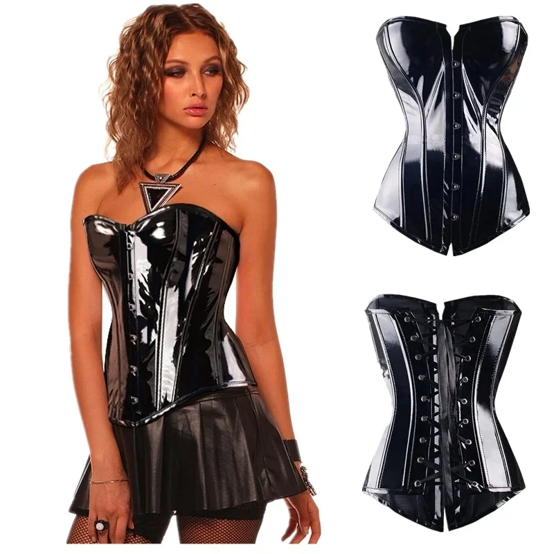 Sexy Overbust Corsets Gothic Waist Trainer Body Shaper Women Black Bustiers And Corset Top Ruffle Lace Decoration