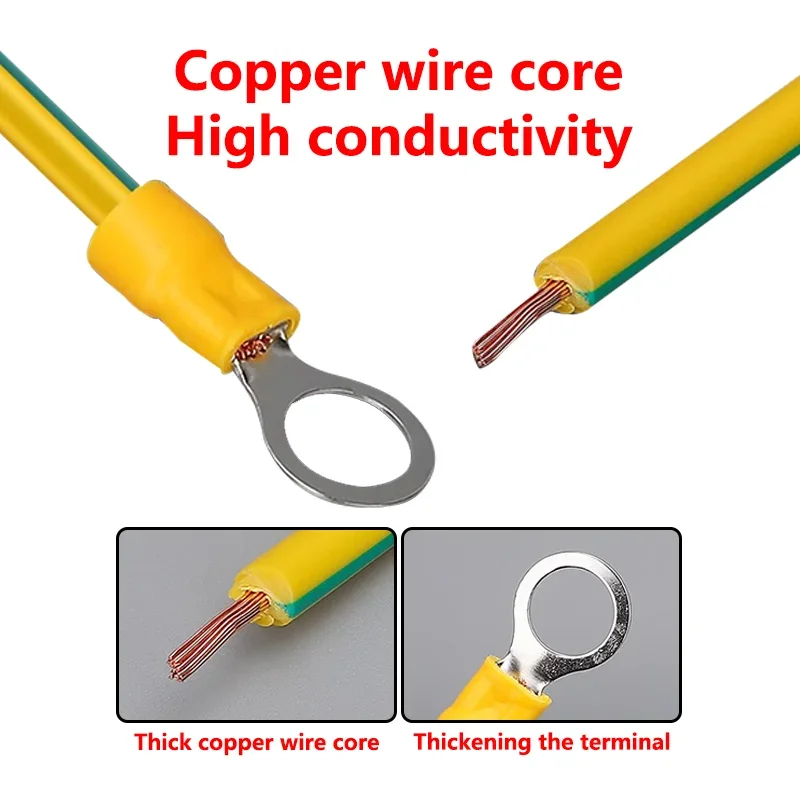 100 PCS BVR Yellow-Green Solar Photovoltaic Grounding Wire Terminals 10/12/14 AWG Copper PV Cabinet Bridge Leakage Earth Cable