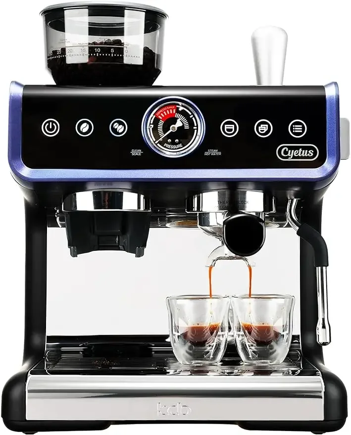 

CYETUS-All in One Espresso Machine for Home Barista, Coffee Grinder, Milk Steam Frother Wand, Black Espresso, CYK7601