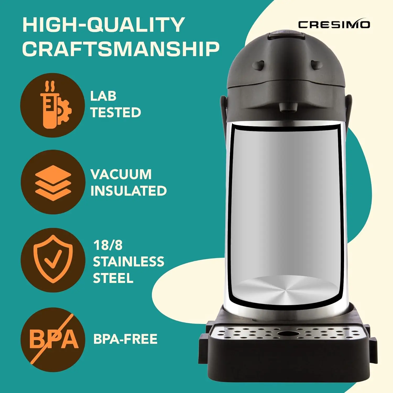 Coffee Dispenser with Pump & Tray - 101oz/3L Coffee Carafe with Pump - 12 Hours Hot Coffee Dispenser for Parties -Coffee 5