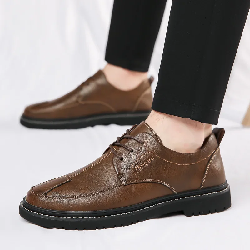Casual Shoes Loafers British Leather Sneakers Flats Shoes Classic Men Leather Spring Summer New Trendy All-match Platform