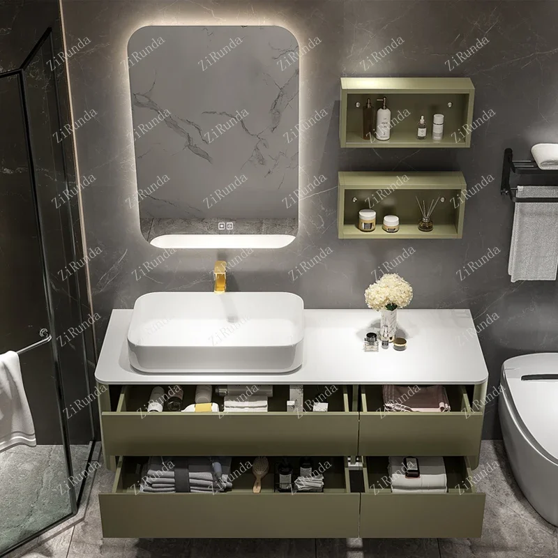 ~Stone Plate Bathroom Cabinet Solid Wood Wash and Wash Basin Cabinet Combination Washstand Bathroom