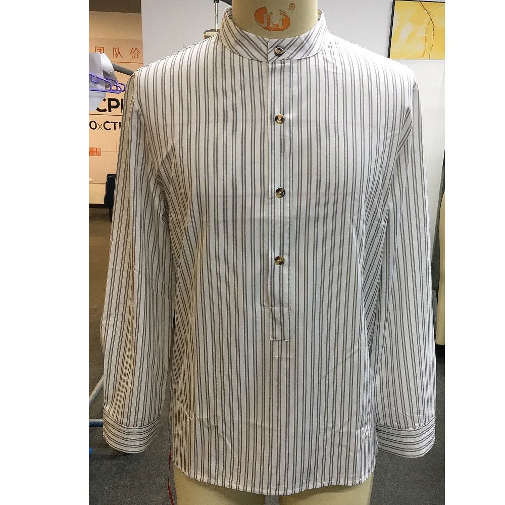 Men's Shirt Vintage Stripe Long Sleeve Daily Tops Business Office Men Spring Clothing Fashion Stand-Up Collar Male Party Shirt