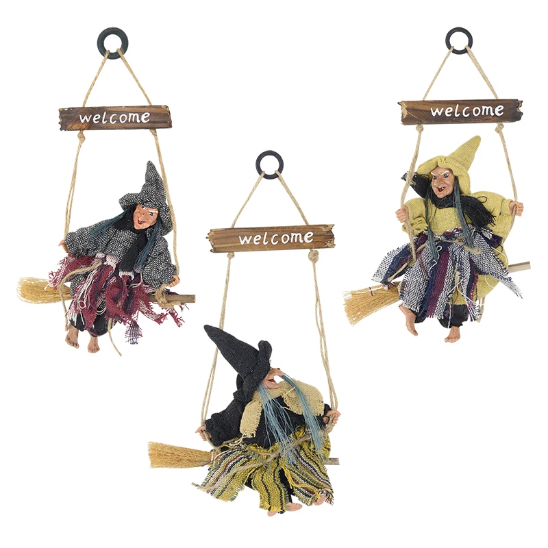 

1pcs Halloween Horror Doll Hanging Pendant Ghost Flying Witch Broom DIY Party Scary Prop Bar Outdoor Home Garden Decor Ornaments