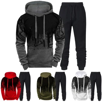 Autunno inverno Trending tute da uomo felpa con cappuccio mimetica + pantalone Set da 2 pezzi abbigliamento sportivo tute da Jogging con inchiostro 3d 1