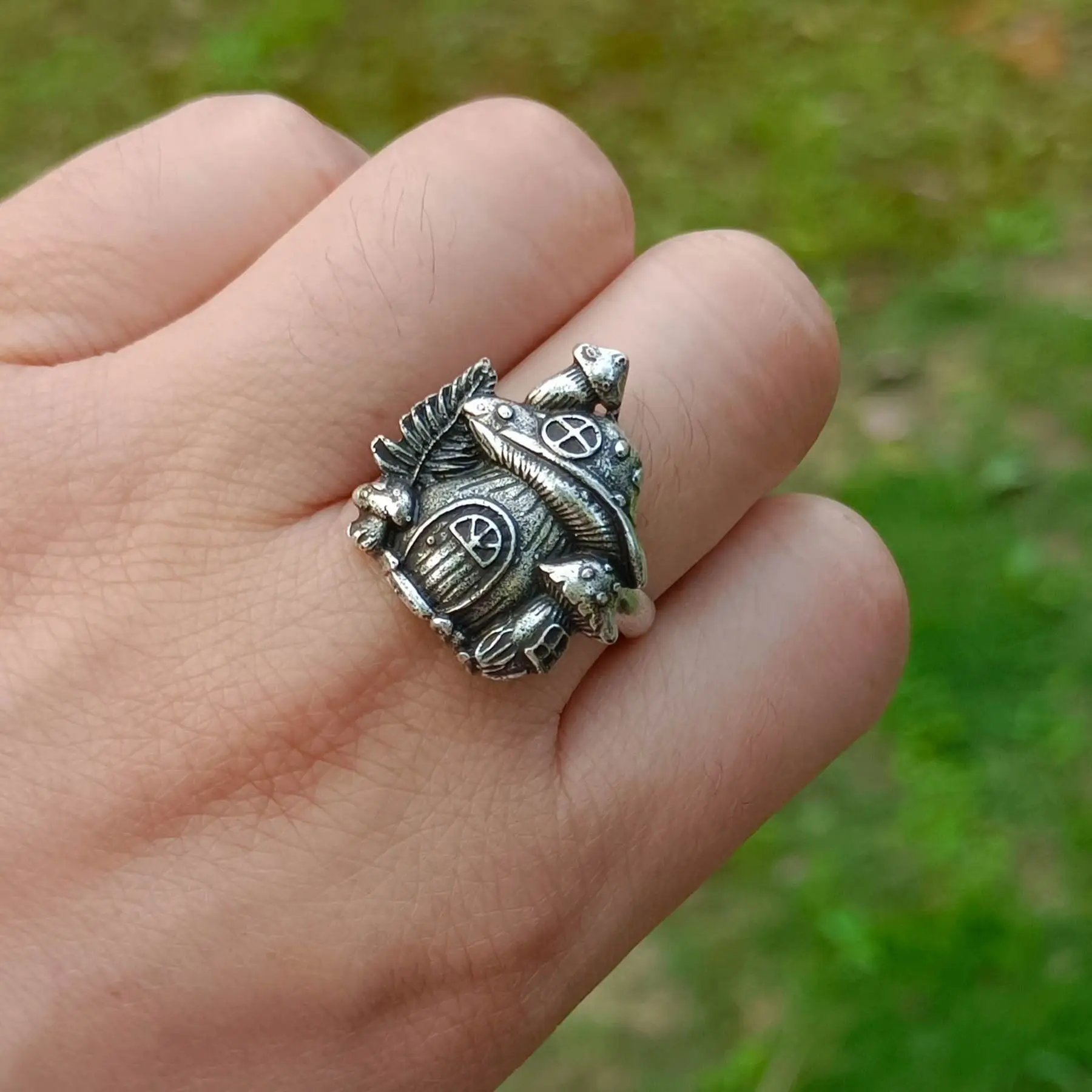 witch Handmade Dainty Vintage nature magic moon skull mushroom ring 5