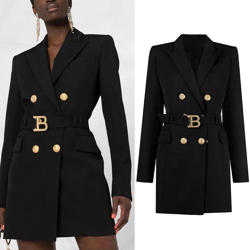

Candy Color Lady Suits Dresses 2023 New Spring Autumn Elegant Double-breasted Slim Jacket Coat Mid-long OL Pencil Dress + Belt