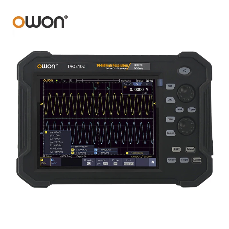 OWON 휴대용 태블릿 디지털 오실로스코프, TAO3072 TAO3102, 2CH, 100MHz, 1GS/s, 40M 레코드 길이, 8 인치 오실로스코프, 멀티미터