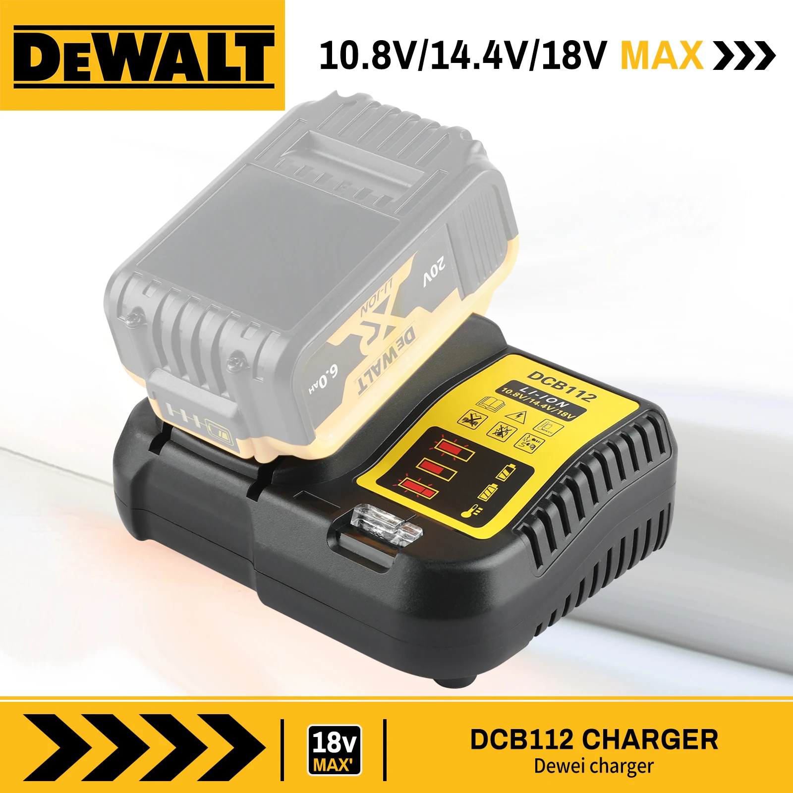 새로운 2026 DCB112 스마트 리튬이온 충전기 (디월트 18V 20V MAX XR 배터리용), 작업장 도구용 고효율 급속 충전 설계