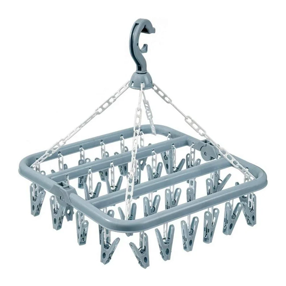 Clothes Drying Hanger with 32 Clips / 8 Clips Socks Underwear Drying Folding Laundry Hanging Rack 5