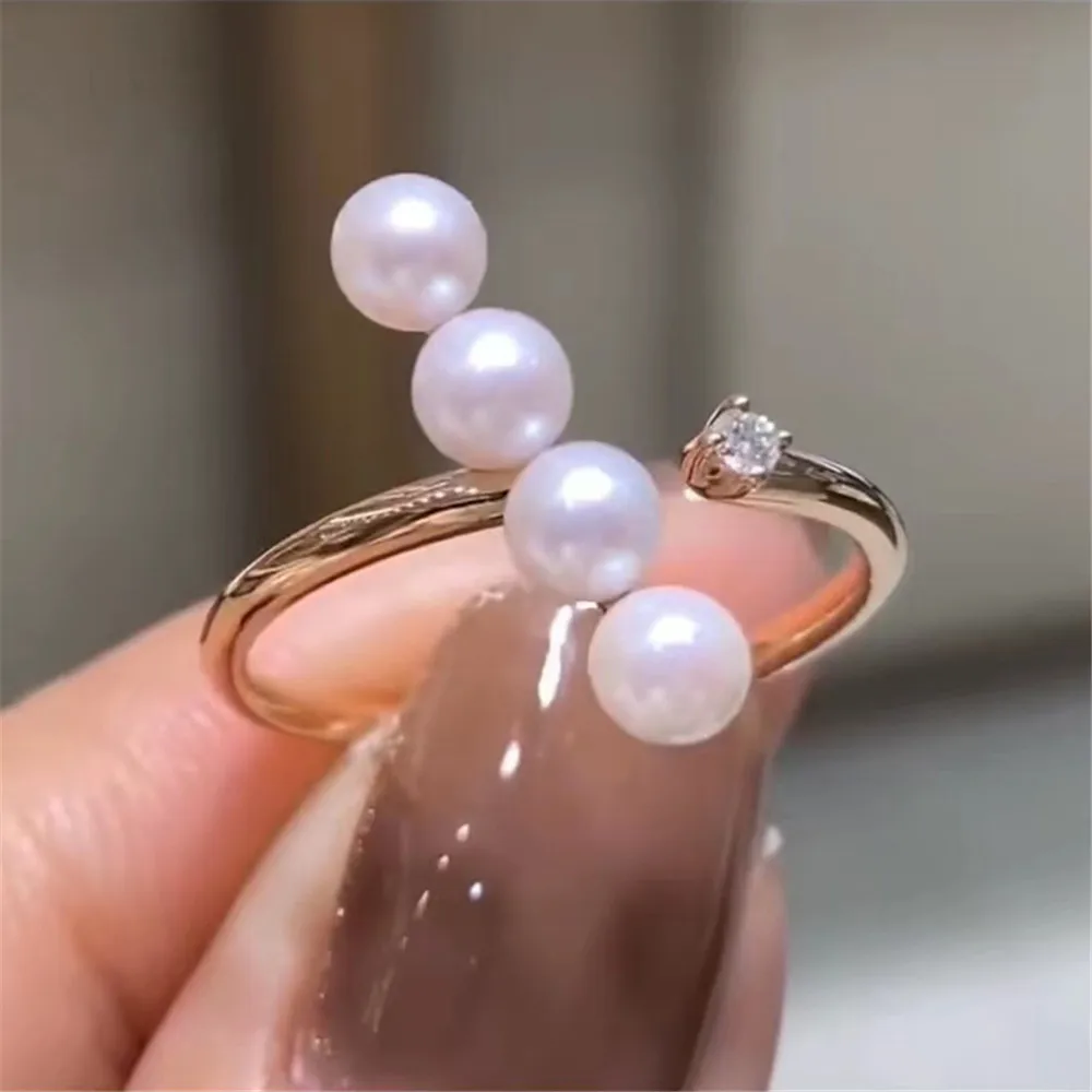 

DIY Pearl Accessories S925 Sterling Silver Ring Empty Holder Fashion Gold Silver Jewelry Holder with 4-5mm Beads