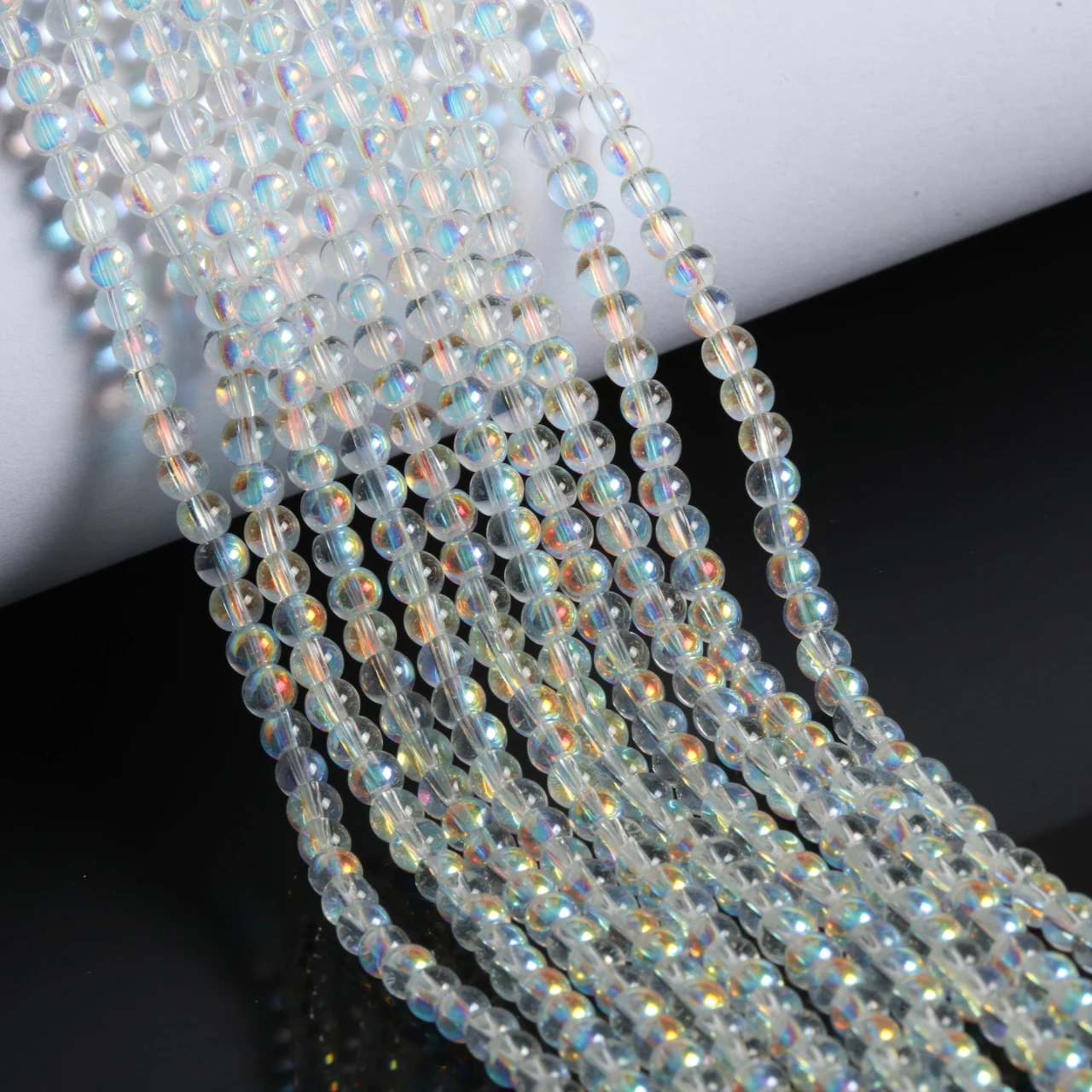 Iridescent Round Glass Beads for Jewelry Making – 4mm DIY Crafting Accessories