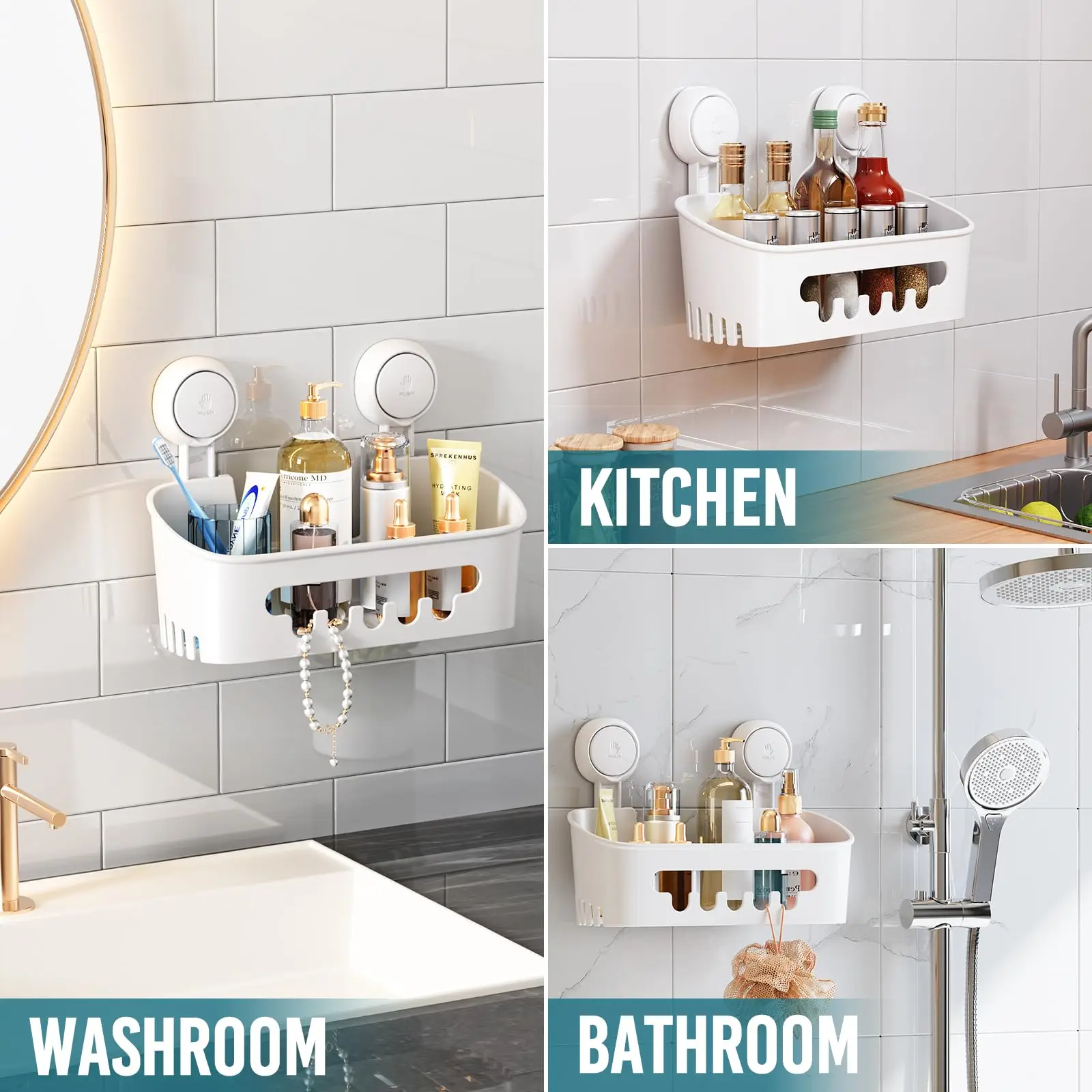 TAILI Suction Cup Shower Caddy Bathroom Shelf Suction Shower Basket Removable Powerful Organizer Bathroom Caddy