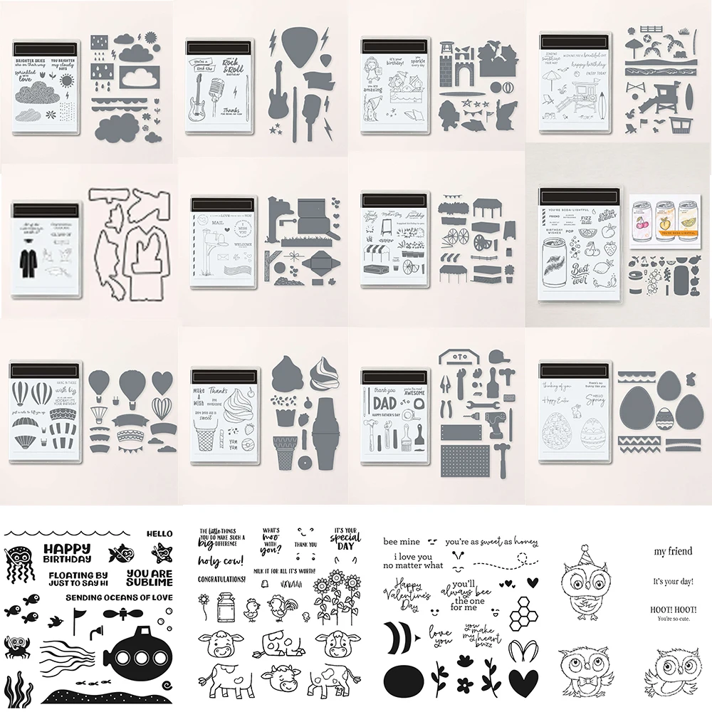 

2024 New Mini-Catalog Clear Stamps And Cutting Dies Hot Balloon Ice Cream Easter Eggs Cow Owl Die Cut For DIY Paper Card Making