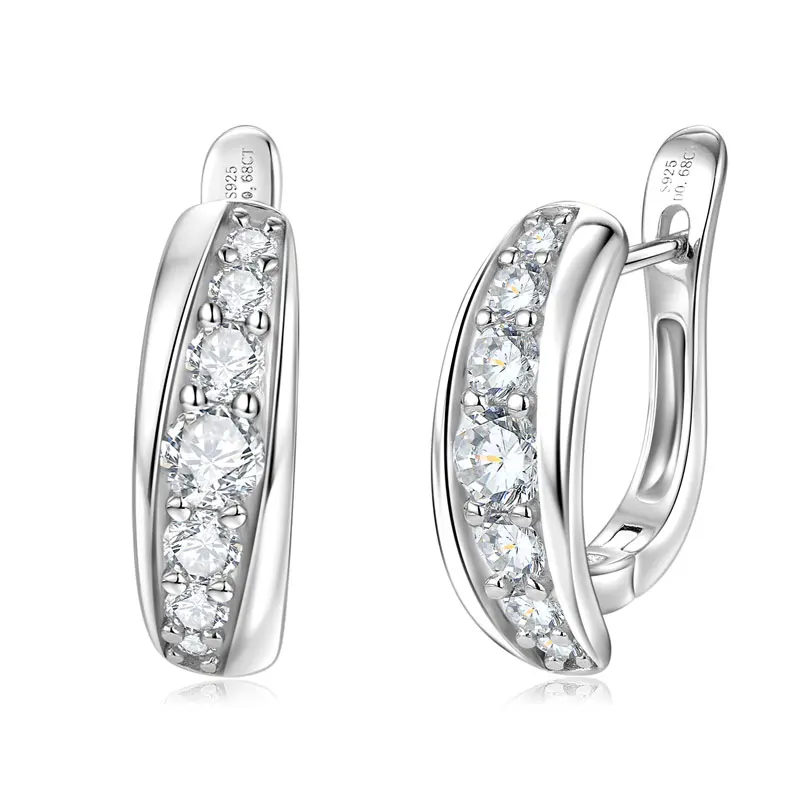 Ehhai GRA-zertifizierte runde Moissanit U-förmige Creolen für Damen, 925er Sterlingsilber Huggie-Ohrringe, Schmuckgeschenk, Pendientes – Detail 1
