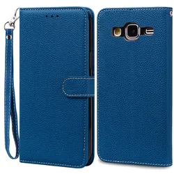 Premium Flip Leather Wallet Phone Case - Elegant and Durable Cover for Samsung J3 2016 (Navy blue -Strap)