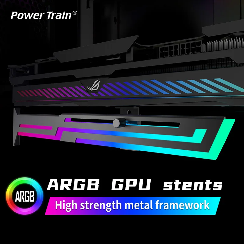 Power Train ARGB Graphics Card Bracket 5V 3PIN ARGB AURA SYNC Computer Graphics Card VGA GPU Holder Height Adjustable