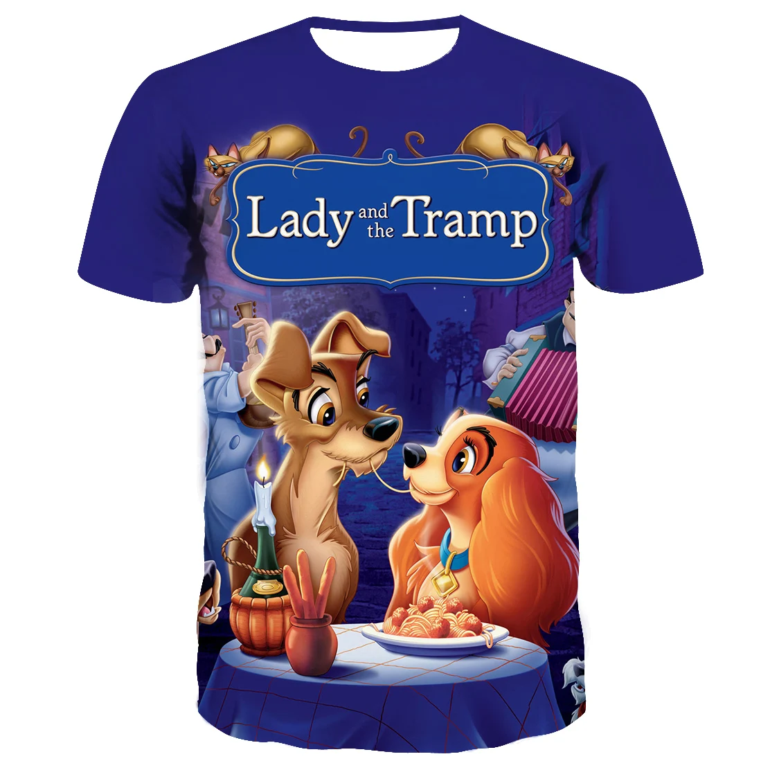 Disney Lady And The Tramp Uomo Donna T Shirt Harajuku O-Collo T-Shirt Manica Corta Top Bambini Tee Bambini Ragazzi Ragazze Magliette