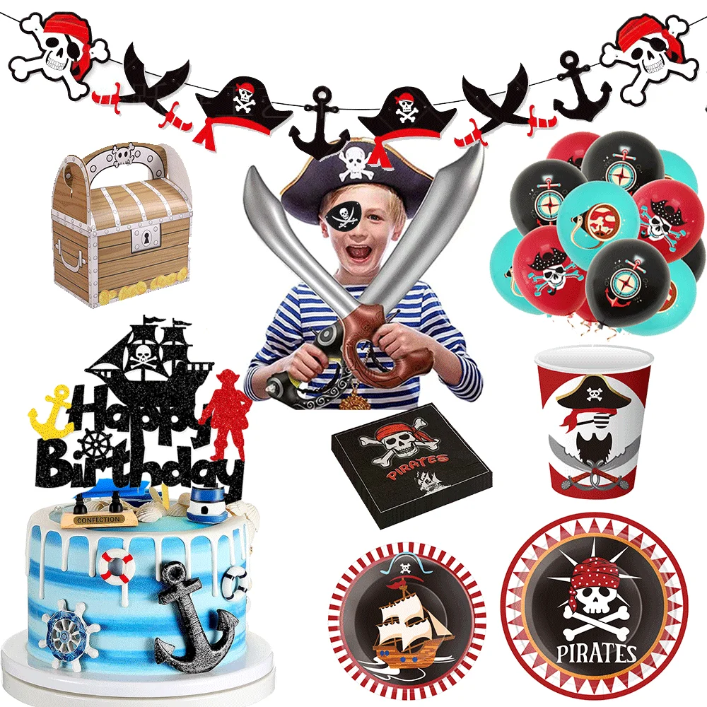 Saint Pirate Party Einweggeschirr Jack Skull Ballon Banner Kuchendekoration Karibik Piraten Thema Junge Geburtstag Halloween