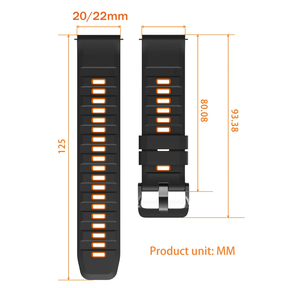 Silicone Sports Strap for Smartwatches - 20/22mm Adjustable Band in Various Colors