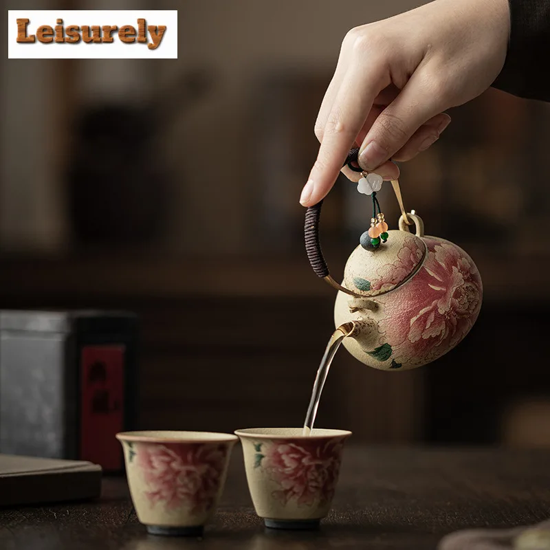 Kiln Fambe Firestone Red Lifting Handle Tea Set Complete Set Retro Tea Ceremony Set Teapot And Tea Cup Set Teaware Decoration