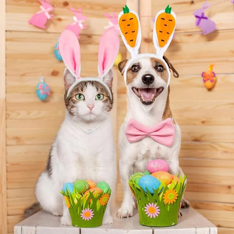 1-15PCS Easter Pet Hair Bands Easter Bunny Ears Headpiece Cute Carrot Hair Band Pet Easter Party Costume Accessories 3