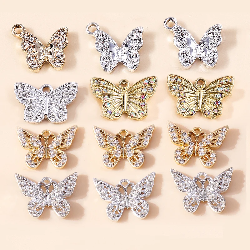 10pcsAlloyGoldColorExquisiteCrystalButterflyCharmsforEarrings