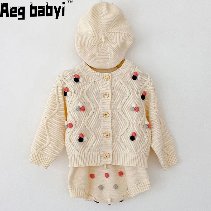 

Autumn Baby Girls Clothes Set Baby Knitted Cardigan Sweater Romper Set Infant Newborn kids Coat Cotton Jumpsuit