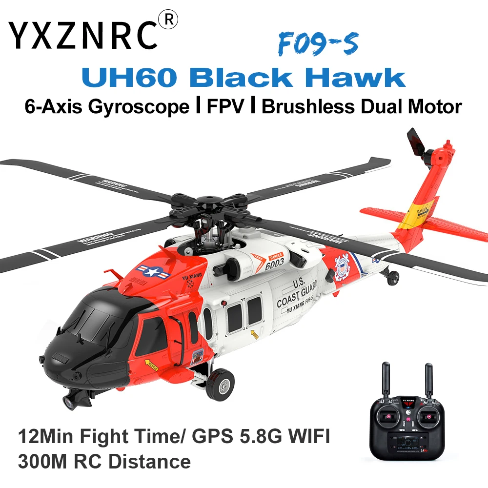 

YXZNRC RC Helicopter F09-S 2.4G 6CH Gyro GPS Optical Flow Positioning 5.8G FPV Camera Dual Brushless Motor RC Aircraft