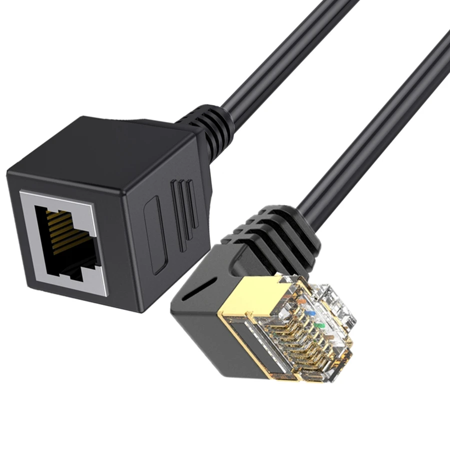 0.5m Cat8 이더넷 연장 케이블 코드 RJ45 Cat8/7/6 이더넷 랜 네트워크 남성-여성 90도 직각 TV PC 노트북용
