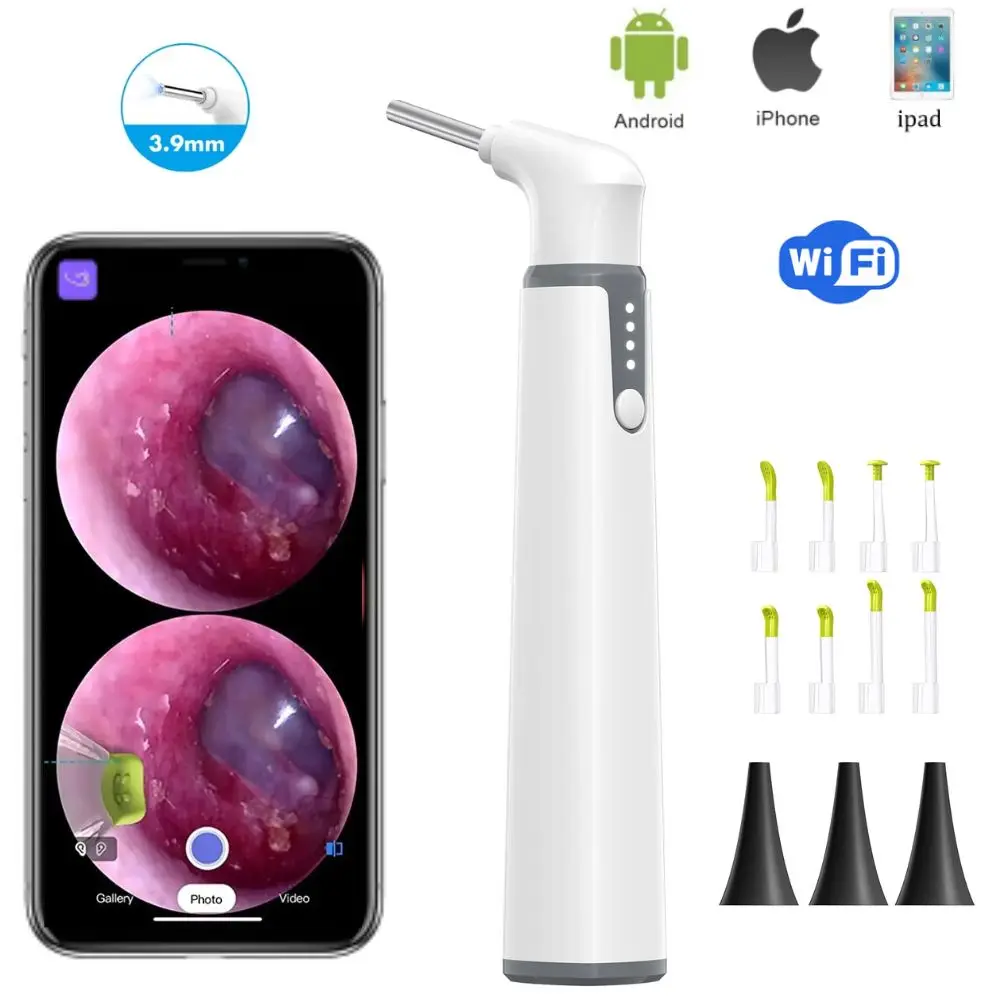 Otoscope wifi - ear endoscope with 3,9mm diameter HD camera with LED for  iOS and Android