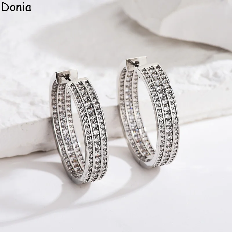 

Donia Jewelry European and American Fashion Round Titanium Steel Micro-Inlaid AAA Zircon Silver Needle Luxury Earrings