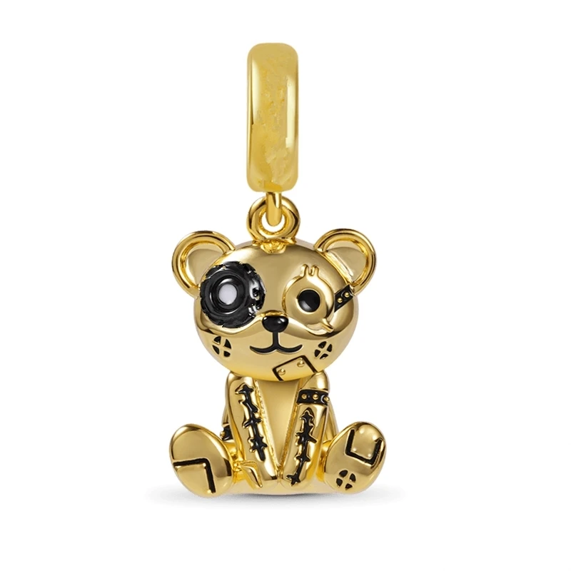 Steampunk Bear Pendant Sparkling Cute Panda Charm Bead Fit Original 925 Sterling Silver Bracelet DIY Jewelry Fashion Gift 5