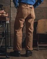 Red Bronson Heavyweight Canvas Work Trousers Men's Retro High Waist Long Pants Double Knee Reinforcement Straight Leg Jeans