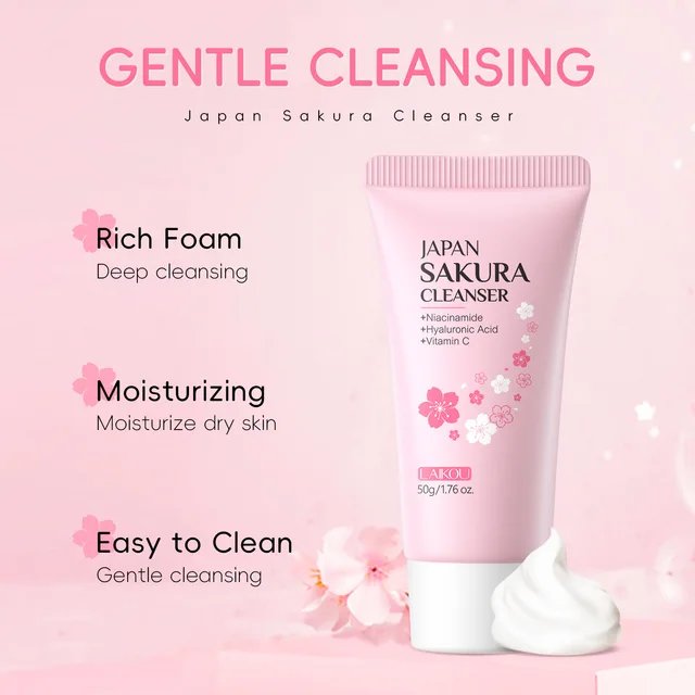 Laikou Sakura Whitening Facial Cleanser Foam Moisturizing Deep Remove Cleansing Acne Milk Oil Control Exfoliating Shrink Pores 2