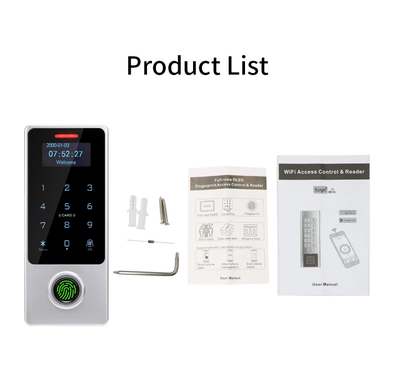 S227229cccd4b4d928acdf3891ae8b8b1Q WIFI App Tuya Fingerprint Access Controller Keypad Metal Waterproof RFID Card Standalone Door Access Control System