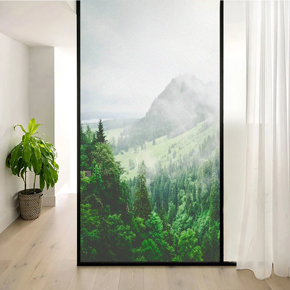 

Window Film Privacy Natural Scene Decorative Film Vinyl Static Cling Frosted Glass Window Sticker Heat Control Window Coverings