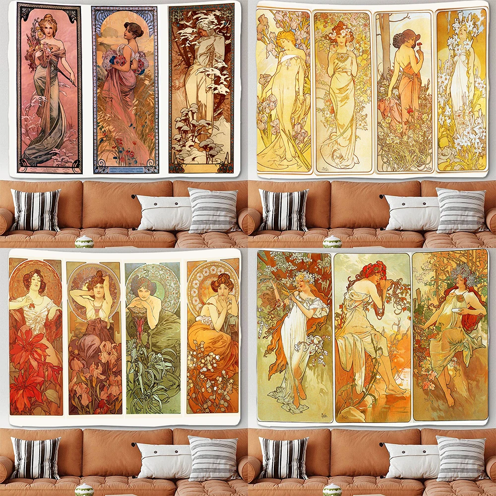 IllustratedTapestryTarotWallHangingBohemianAestheticsRoomDecor